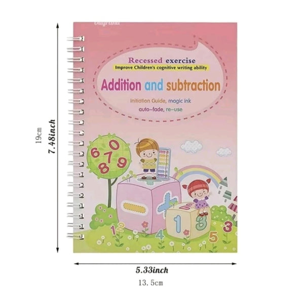 Set of 4 children's writing practice board. Numbers, letters, math.